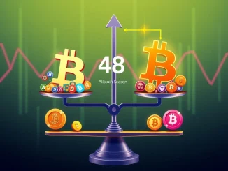 Visualizing the Altcoin Season Index at 48, illustrating the current shift in the crypto market towards Bitcoin dominance and altcoin performance.