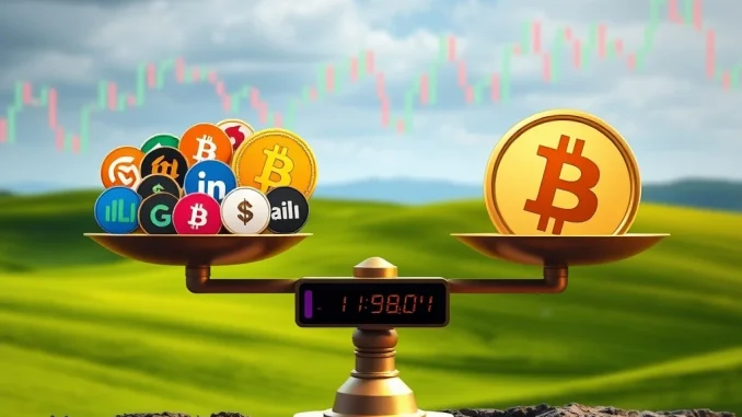 Chart showing Altcoin Season Index dropping as Bitcoin Dominance rises, illustrating a significant crypto market shift.