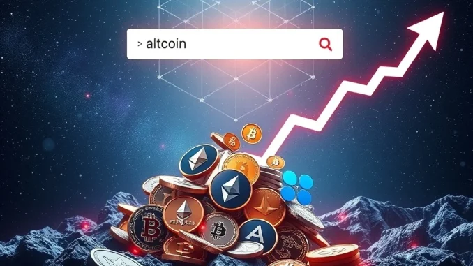 Altcoin Surge: Unprecedented Interest Signals Potential Bull Run A visual representation of the unprecedented altcoin surge, with various crypto symbols rising and a Google search bar in the background, highlighting the 'altcoin' search trend.