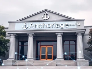Anchorage Digital's secure building symbolizes its achievement as the OCC lifts its consent order, highlighting the future of federally chartered crypto bank compliance.