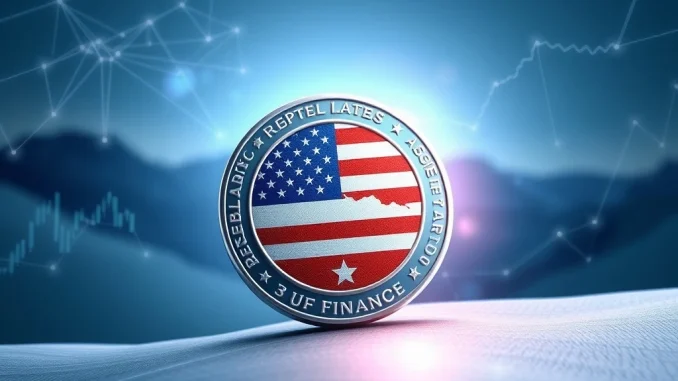 A digital coin with a US flag design symbolizes the first US compliant stablecoin, USDtb, launched by Anchorage Ethena, bridging digital assets and regulated finance.