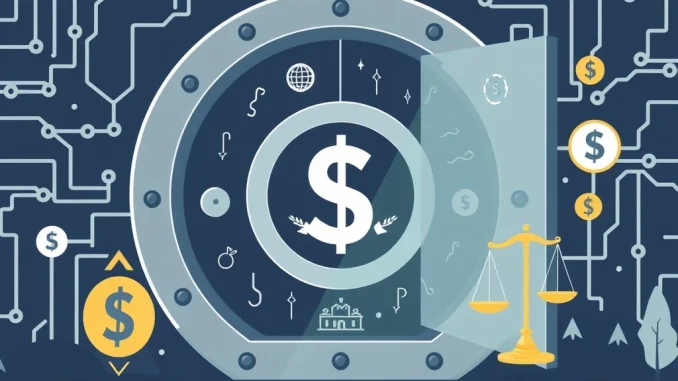 Visualizing the secure launch of the Anchorage Ethena USDtb, the first GENIUS Act stablecoin, signifying trust and regulatory compliance in digital assets.