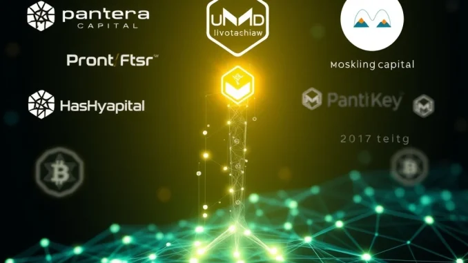 Visualizing aPriori funding: Digital assets and investment symbols converging, representing the $20M boost for the Monad blockchain project.