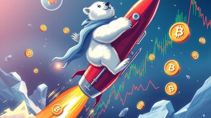 A graphic showing a rapidly rising chart with the Arctic Pablo Coin logo, symbolizing the projected 3,700% crypto gains in the meme coin presale market.