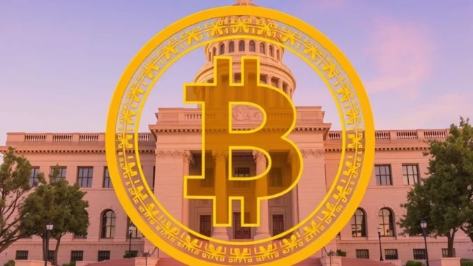 Arizona capitol with Bitcoin symbol representing crypto legislation