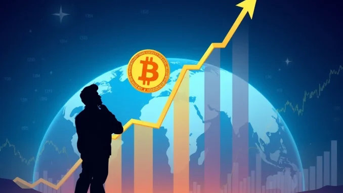 An upward-trending crypto chart with Bitcoin and Ethereum symbols, illustrating Arthur Hayes' bold Bitcoin price forecast and his optimistic crypto market analysis.