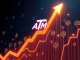 ATM cryptocurrency surges on a digital graph with glowing partnership icons in the background.