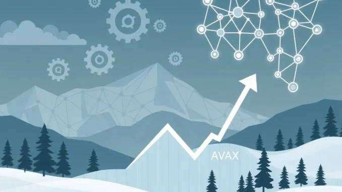 A chart showing AVAX price volatility, with visual cues of ongoing Avalanche blockchain upgrades and decentralized governance initiatives.