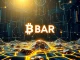 BAR cryptocurrency logo with blockchain nodes and smart contract interfaces symbolizing growth and innovation.