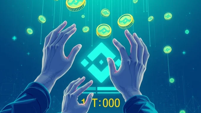 Binance Alpha Unveils Dynamic Airdrop Threshold Drop: A Game-Changer for DeFi Adoption A dynamic visual representing Binance Alpha's Airdrop Threshold dropping, with digital tokens being distributed to users, symbolizing increased DeFi Adoption.