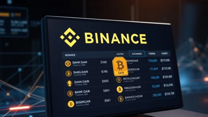 Binance Alpha platform interface displaying the new Reservoir (DAM) crypto listing, symbolizing a significant on-chain trading expansion.