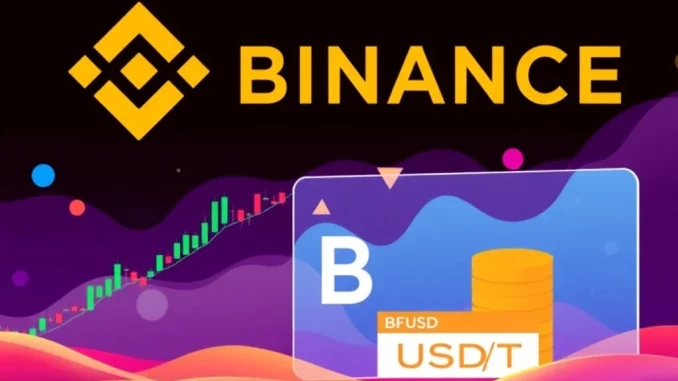 Binance BFUSD listing announcement screen, showing a new trading pair and opportunities for digital asset traders.