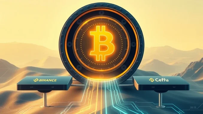 Visualizing a secure Binance BTC transfer of millions to Ceffu, highlighting institutional crypto asset movement.
