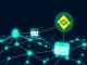 Binance logo over a blockchain network, signaling temporary CFX deposits and withdrawals suspension for Conflux network upgrade.