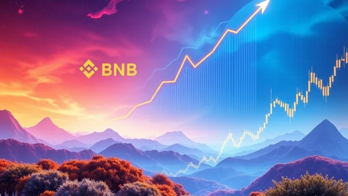 A dynamic chart illustrating the impressive Binance Coin (BNB) price surge and technical breakout, hinting at a potential $1,200 target.