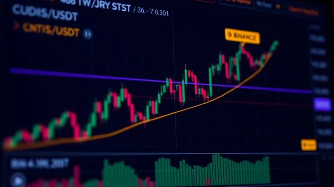 A digital chart showing the CUDIS USDT perpetual contract on Binance, symbolizing new crypto leverage trading opportunities.