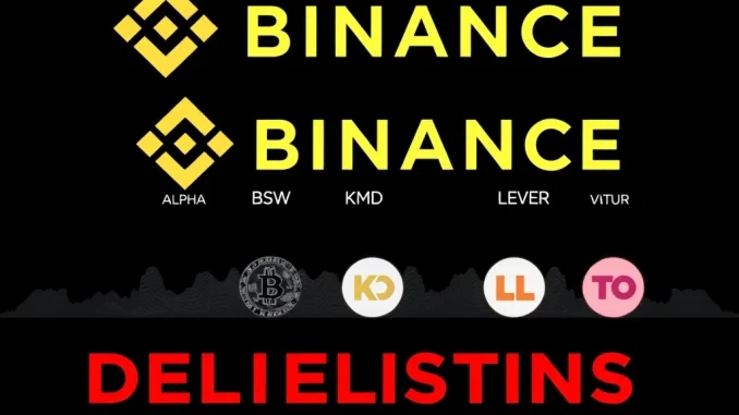 Binance delisting five cryptocurrency tokens including ALPHA and BSW