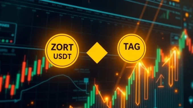 A screen displaying Binance Futures charts for ZORAUSDT and TAGUSDT, illustrating the high-risk, high-reward nature of 50x leverage in crypto derivatives trading.