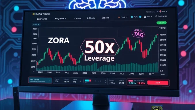 Binance Futures interface showing ZORA and TAG contracts with 50x leverage, symbolizing strategic expansion into AI and blockchain gaming.