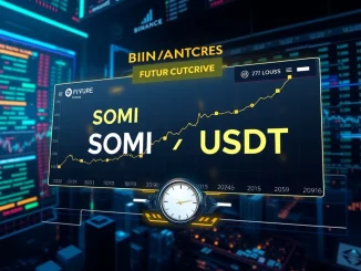 Binance Futures platform displaying SOMI/USDT pre-market trading details, highlighting the launch date and 5x leverage.