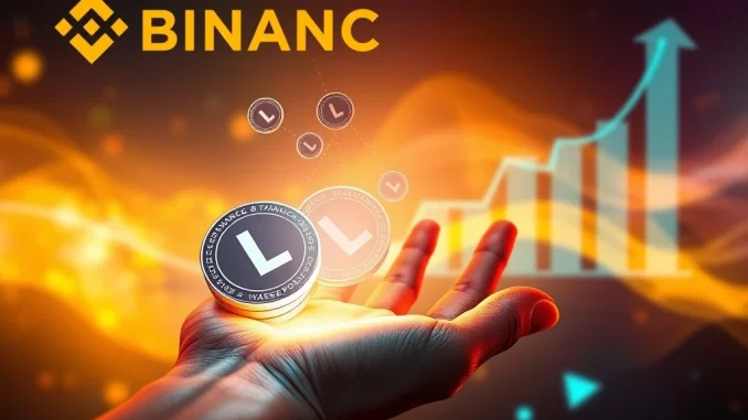 A visual representation of the Binance Airdrop, with LN tokens flowing into a digital wallet, highlighting the Alpha Points system.