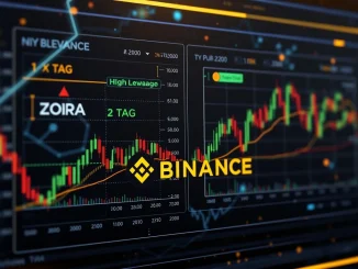 Digital interface showing Binance Perpetual Futures trading charts for ZORA and TAG, representing strategic expansion in crypto derivatives.
