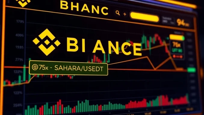 Binance SAHARA/USDT perpetual contract with 75x leverage trading interface