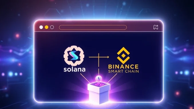 Binance Web Wallet interface displaying Solana and BSC, highlighting seamless access to DeFi and a new crypto airdrop.