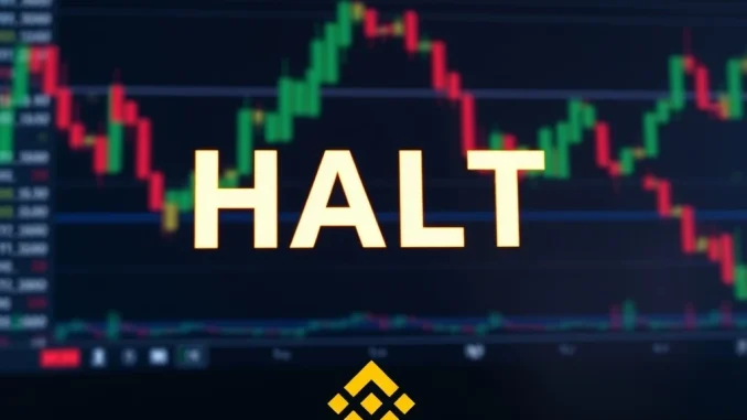 Screen displaying a Binance trading halt for perpetual futures, signaling a critical crypto exchange outage for traders.