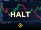 Screen displaying a Binance trading halt for perpetual futures, signaling a critical crypto exchange outage for traders.