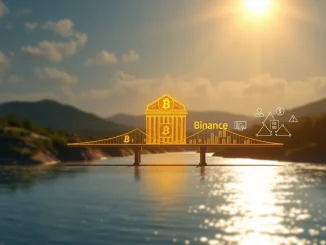 A digital bridge connecting traditional finance and DeFi, symbolizing Binance's integration of USYC on BNB Chain for RWA.
