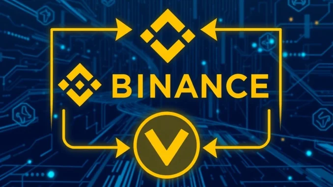 Binance logo next to Viction (VIC) symbol, representing the temporary suspension of Viction token deposits and withdrawals for a crucial network upgrade.