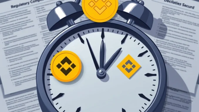 Crucial Delay: Binance VRA Airdrop Postponed for Regulatory Alignment An image depicting the crucial delay of the Binance VRA airdrop due to crypto regulatory compliance, showing a paused clock and crypto logos.