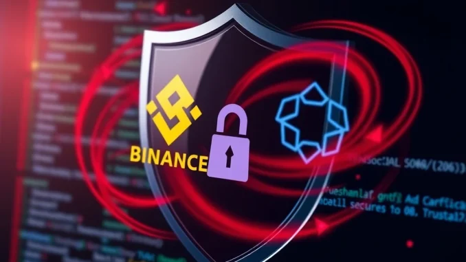 Binance Warning: A digital lock protecting users from fake Trusta.AI links, symbolizing crucial crypto security against phishing scams.