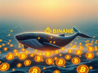 Illustration of large crypto transactions representing a surge in Binance whale activity, showing significant BTC inflows on the exchange.