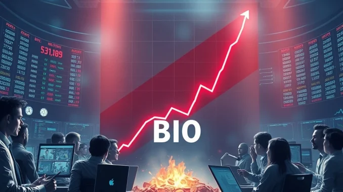Dramatic BIO token price crash graph showing 491.8% drop