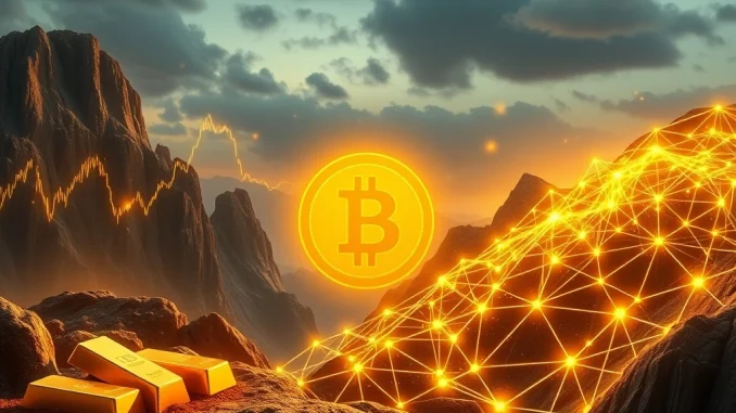 A digital depiction of gold bars transforming into blockchain nodes, illustrating BioSig's pioneering gold tokenization efforts.