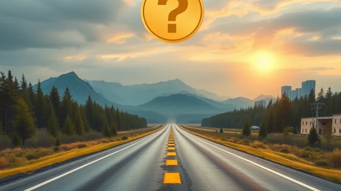 A visual representation of Bitcoin's price trajectory at a crossroads, symbolizing the debate over its 2025 peak driven by traditional crypto cycles versus new institutional shifts.