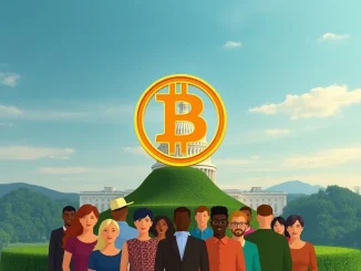 Illustrates a Bitcoin symbol merging with a 401(k) retirement plan, signifying potential growth for BTC market cap.