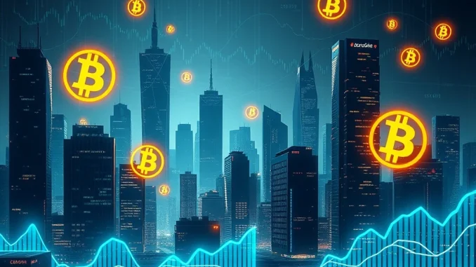 A visual representation of Bitcoin institutional adoption reshaping the crypto market, with corporate influence driving a significant Bitcoin price surge.