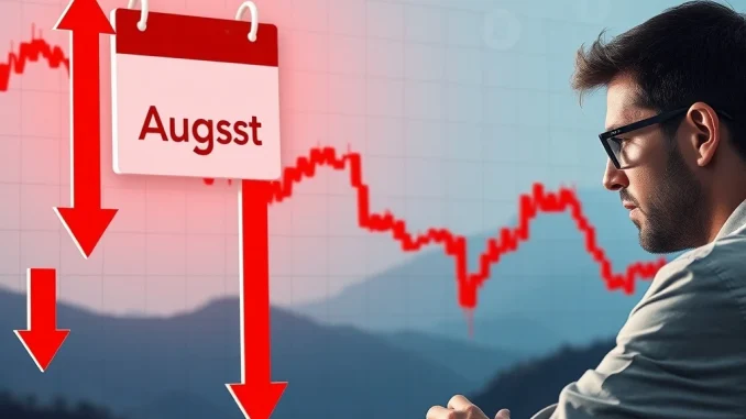 A chart illustrating a potential Bitcoin price drop in August, reflecting market uncertainty and analyst predictions.
