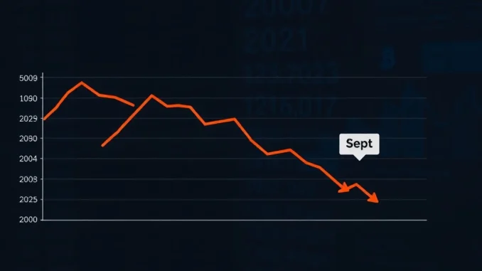 Chart showing historical Bitcoin price trends, highlighting a consistent decline pattern in August and September, indicating a potential Bitcoin decline.