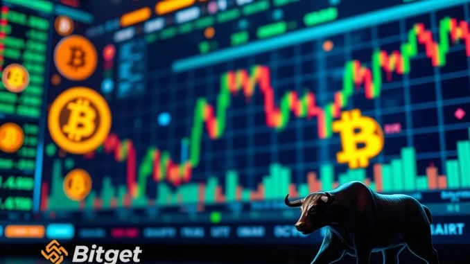 Digital interface showing Bitcoin charts and Bitget logo, representing Bitget's launch of BTC-margined perpetual contracts for strategic crypto derivatives expansion.