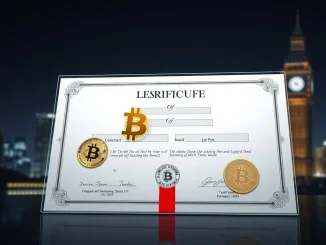 Illustration of a Bitcoin-based convertible bond document, symbolizing innovative digital asset financing in the UK.