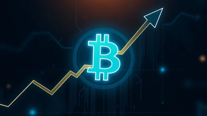 A Bitcoin symbol rising from a bull flag pattern, illustrating a potential BTC breakout towards $200,000, signifying market optimism.