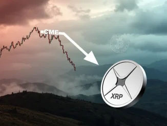 A Bitcoin price chart illustrating a potential drop to fill a CME gap, highlighting the interconnected crypto market's vulnerability, particularly for XRP.