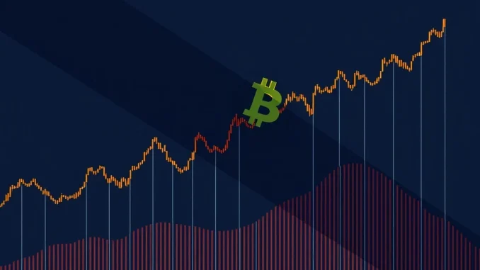 Bitcoin price chart breaking a long-term trendline, signaling a potential correction