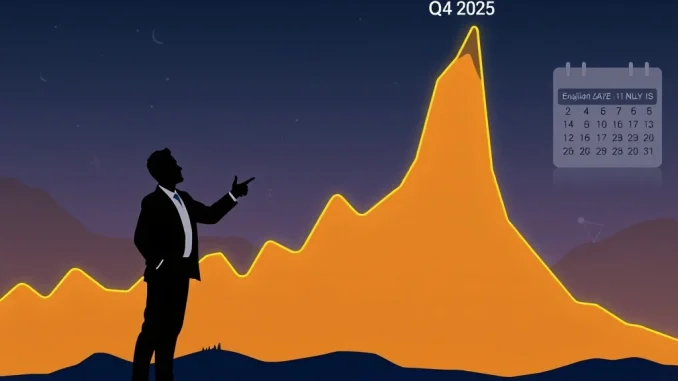 Analyst Benjamin Cowen pointing to a Bitcoin chart, forecasting a potential peak in Q4 2025.