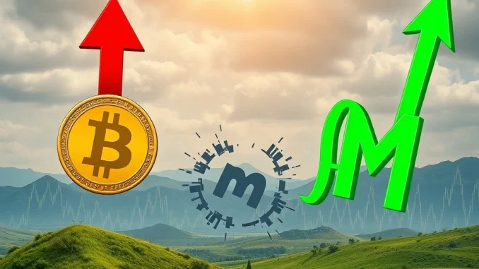 A visual representation of the July 24 crypto markets, showing Bitcoin's slight dip alongside MemeCore's surge, highlighting market volatility.