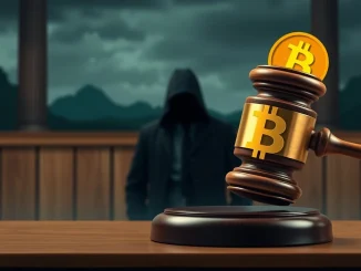 A gavel and Bitcoin symbol representing the Manhattan judge's decision in a crypto theft case, highlighting strict bail conditions.